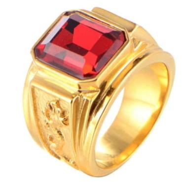 Imagem de Anel Comendador Masculino Homem Banhado Ouro 18k Vermelho Grande Forma