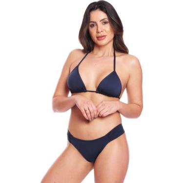 Imagem de Biquíni Feminino Cortininha Com Calcinha Tanga Vih Triny, Marinho, M