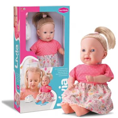 Imagem de Boneca Bambola Livia Loira Faz Xixi Bebê C/ Mamadeira Fralda