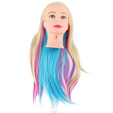 Imagem de Ferramenta de treinamento de cosmetologia, manequim de prática de treinamento de cabelo de cabeleireiro colorido de 66 cm cabeça modelo com um pente manequim de cosmetologia cabeça de treinamento de manequim (#6 branco e multicolorido)