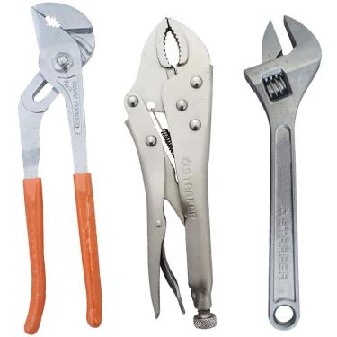 Imagem de Kit Reparo Hidráulico Alicate Bomba DAgua 10" + Pressão 10" + Chave Ajustável Inglesa 6"