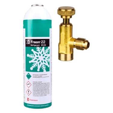 Imagem de Kit Válvula Perfuradora e Gás Refrigerante R22, 1kg, para Ar Condicionado Automotivo