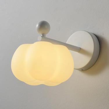Imagem de Luminária de parede branca creme, moderna, formato de abóbora, luminária de cabeceira, abajur de PE, decoração criativa nórdica para quarto infantil, luminária para cabeceira, sala de estar,