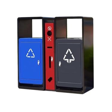 Imagem de Lata de lixo ao ar livre Lixeira externa de metal com caixa dupla para comércio rua e área pública