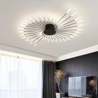 Imagem de Lustre preto regulável LED de teto com controle remoto, luminária pendente semi-embutida moderna para quarto, sala de estar, cozinha, sala de jantar e escritório (42 luzes)