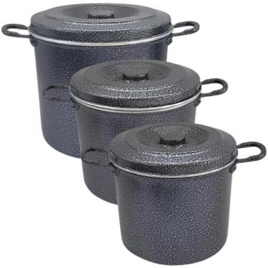 Imagem de Kit 3 caldeirão n 18 20 22 hotel panela alumínio preto craqueado profi