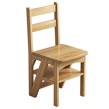 Imagem de Banqueta de madeira com 4 degraus multifunções dobrável para biblioteca de cozinha doméstica antiderrapante portátil para plantas de jardim, suporte leve e fácil de armazenar