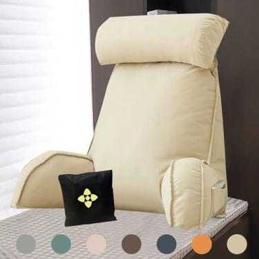 Imagem de Travesseiro premium para descanso de cama com descanso de braço, rolo de pescoço e suporte para as costas, almofada de leitura para suporte para as costas da cama, travesseiro de descanso lavável para