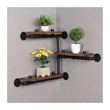 Imagem de Prateleira de tubo industrial, prateleira flutuante para pendurar na parede, estilo industrial, estilo retrô, prateleira de parede de tubo de água de madeira maciça, prateleira de ferro forjado, DIY