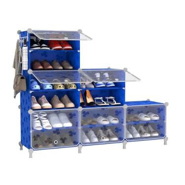 Imagem de UNKU Sapateira, armário de armazenamento de sapatos de 6 andares, 24 pares, organizador de prateleiras de plástico para armário e quarto, entrada azul escuro