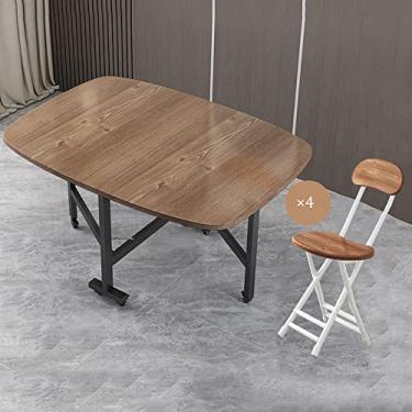 Imagem de Conjunto de mesa de jantar dobrável que economiza espaço – mesas dobráveis de cozinha com 4 cadeiras e rodas universais de 360° – mesa móvel de folhas suspensas, conjunto de jantar dobrável com
