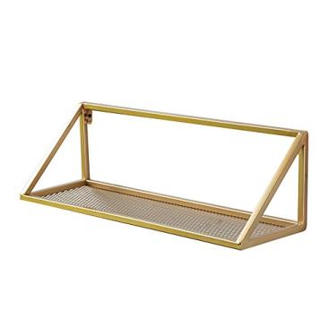 Imagem de Prateleira de parede estante de parede divisória de ferro estilo nórdico sala de estar quarto pano de fundo armazenamento rack de parede rack de cozinha prateleira de parede café (cor: ouro)