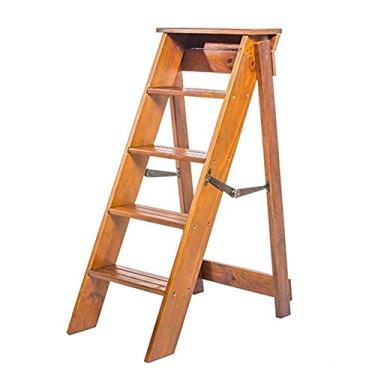 Imagem de LXB Banqueta dobrável multifunções unilateral 5 degraus escada utilitária de madeira degrau multifuncional pequena escada banco de pés/C