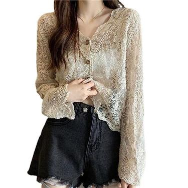 Imagem de Cardigans Para Mulheres Reino Unido, Senhoras Floral Renda Bolero Encolhe Os Ombros Tops Curtos Elegante Cardigan De Manga Curta Aberto Frente Transparente Encolhe Os Ombros Tops Jaq, Apricot, S