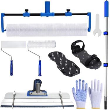 Imagem de BERXOL Kit de ferramentas de cimento autonivelante, kit de piso epóxi com haste de extensão, rolo de ponta para autonivelamento, rolo de tinta, pontas de sapatos epóxi, ferramentas de concreto, rolo