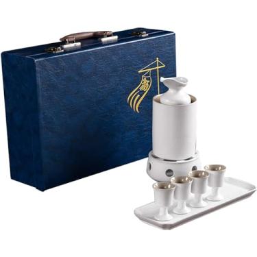 Imagem de JOEUQK Conjunto de copos de saquê japonês conjunto de 8 peças com copo quente de saquê, pote de saquê, copo de saquê, fogões quentes e bandejas para casa, branco