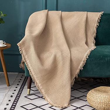 Imagem de Cobertor extra grande, toalha de sofá decorativa multifuncional simples cor sólida xadrez manta para poltrona de sofá-cama, branco, 90 x 134,4 polegadas (230 x 340 cm) (Caqui 90 x 150 cm) (Caqui 230 x