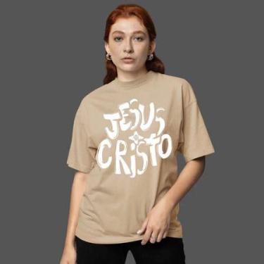 Imagem de Camiseta Oversized Feminina Estampa Evangelica Jesus Cristo Yeshua Leã