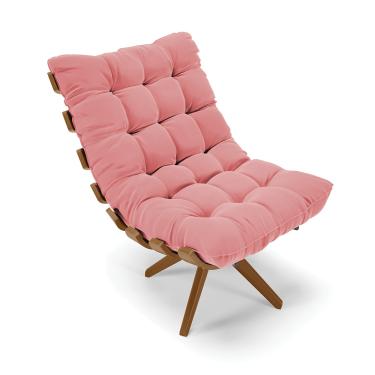 Imagem de Poltrona Giratória Costela Suede Rosê Base de Madeira MA30 M11 - D'Rossi