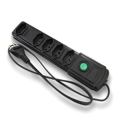 Imagem de Filtro de Linha Preto Bivolt 5 Tomadas 10A 250V com Fusível de Proteção e Botão Liga e Desliga (1)