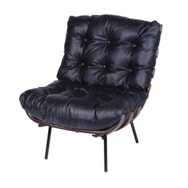 Imagem de Poltrona Costela Madeira Tauari Tecido Sintetico Pu Preta Base Metal