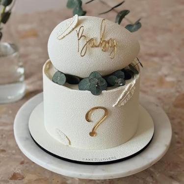 Imagem de Gender Reveal Cake Decoration, Acrylic Gold Baby and Question Mark Cake Topper Cake Charm for Boy or Gir Gender Reveal Baby Shower Birthday Party Supplies