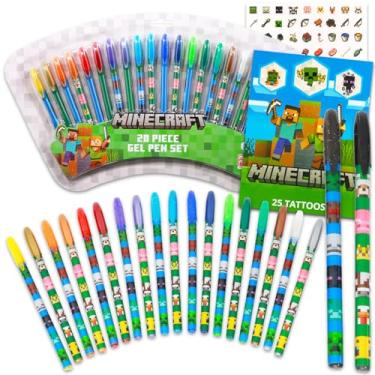 Imagem de Minecraft Conjunto de canetas de gel – Pacote com 20 canetas de gel para desenhar, desenhar, colorir, minipôsteres artísticos para decoração de quarto e adesivos | Lembranças de festa Minecraft para