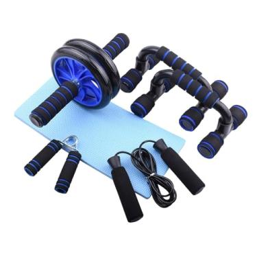 Imagem de Zxpjkyu Kit de 7 Peças para Treino Abdominal, Rolo de Corda de Pular, Joelheira, Treinamento Físico Profissional com Barra de Flexão, Conjunto de Equipamentos, Azul