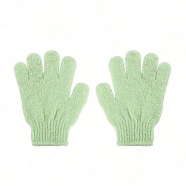 Imagem de Luvas de banho verdes de cinco dedos de 2 peças, luvas esfoliantes corporais para chuveiro, luvas de banho reutilizáveis