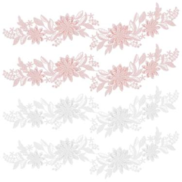 Imagem de Framendino, 4 pares de apliques bordados de renda com flores 3D costurados para mochilas, jeans, jaquetas, sapatos, chapéu, roupas, branco e rosa