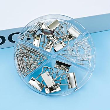 Imagem de Conjunto de clipes de papel e fichário, fichários de metal de tamanhos variados com alfinetes, material de escritório dourado fofo para mesa, acessórios de mesa