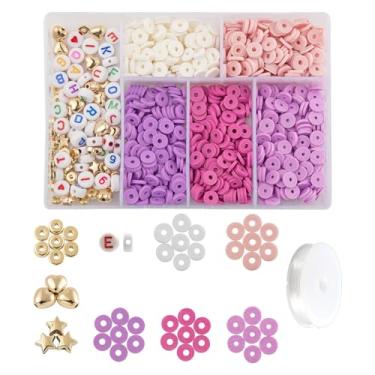 Imagem de Kit de contas de argila de polímero para fazer pulseiras, espaçadores soltos de argila plana com número de letras, contas de acrílico, fio de cristal elástico para pulseira da amizade, colar, conjunto