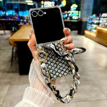 Imagem de Capa para Galaxy Z Flip5, capa luxuosa com glitter e escamas de peixe, com corrente de lenço de seda e revestimento fofo (para Galaxy Z Flip5/01)