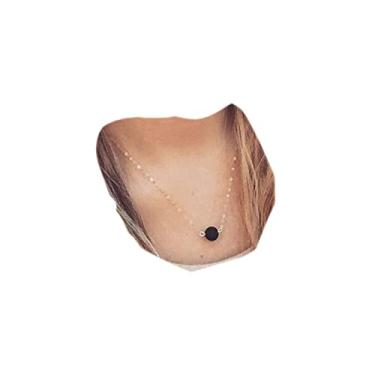 Imagem de Aneneiceera Colar Boho com pingente de pedra vulcânica, corrente gargantilha dourada, vertical, delicada, pedra vulcânica, pingente de casamento, joia moderna, presente para mulheres, Pedra Metal