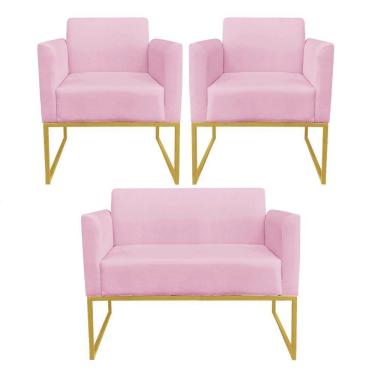 Imagem de Kit 01 Namoradeira 02 Poltronas Marisa Rosa Bebê