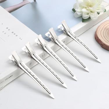 Imagem de Clipes de cabelo com bico de pato para pentear grampos de cabelo de jacaré de metal com furos para colorir cabelos grossos, rolos, salão de beleza, uso feminino e masculino