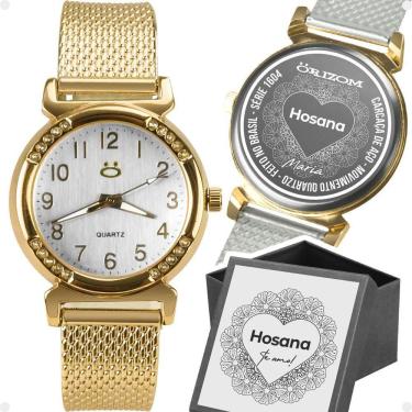 Imagem de Relogio Feminino Banhado Dourado Aço Inox Silicone + Caixa Moda Personalize Inoxidável Presente