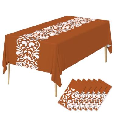 Imagem de JarThenaAMCS 6 peças Platos De Barro Mexicanos Toalha de Mesa de Plástico México Terracota Argila Cerâmica Descartável Capa de Mesa Retangular para Cielito Lindo Festa Casamento Aniversário, 54 x 272