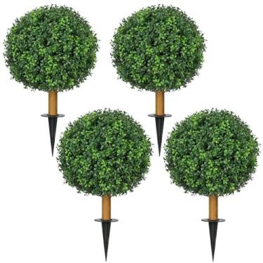 Imagem de 64 cm, decoração de casa, planta falsa, resistente a UV, topiária, artificial, para uso externo, plantas artificiais realistas com espiga, bolas de buxo fáceis de instalar, conjunto de 4