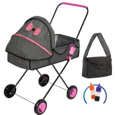 Imagem de Carrinho de Boneca Xikitita Infantil Brinquedo De Passeio Para O Bebe Reborn De Sua Filha, Com Capota Dobrável, Trava Automática, Desmontável e Portátil C/Bolsa e Mamadeira size