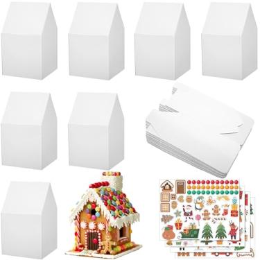 Imagem de Wehhbtye 52 conjuntos de papelão de casa de gengibre de Natal, caixas brancas em forma de casa de gengibre com adesivos, kit de artesanato DIY para decoração de festa de Natal, biscoitos, lanche