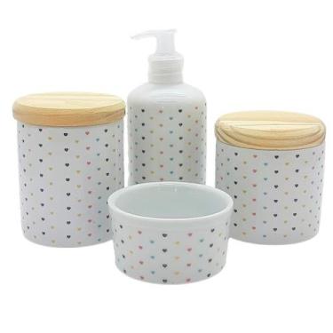 Imagem de Kit de Higiene para Bebê Lavabo Poá Colorido com 4 Peças - Tampas de P