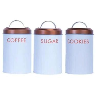 Imagem de Latas Decorativas P/ Mantimentos Cozinha Moderna Com 3 Peças - Ingá, E