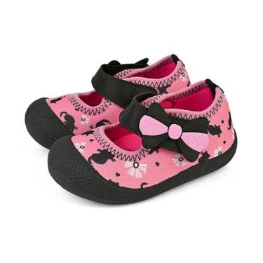 Imagem de Sapatinho Infantil Feminino Antiderrapante Leve Conforto Pink Preto Ro