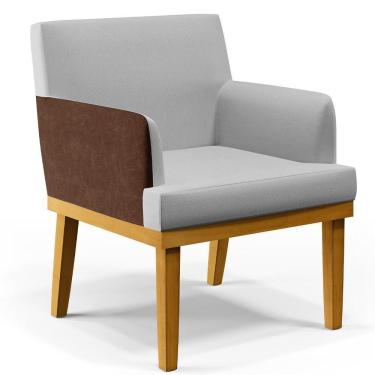 Imagem de Poltrona Para Sala Estar Recepção Beatriz Cinza Marrom