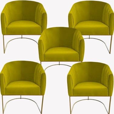 Imagem de Kit 05 Poltrona Julia Com Base De Ferro Sala De Estar Escritório Recepção Clinica Suede Amarelo D'classe Decor
