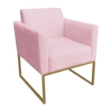 Imagem de Poltrona Decorativa Base Industrial Dourada Maressa S19 Suede Rosa Bebê - Ibiza