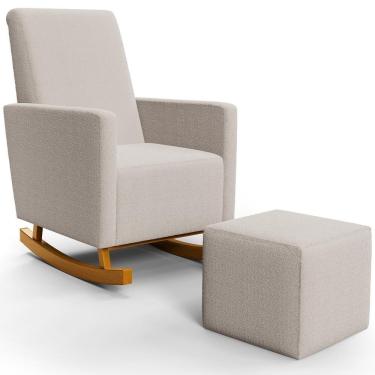 Imagem de Poltrona De Amamentação Com Balanço E Puff Ravena W01 Bouclê Creme - Lyam Decor