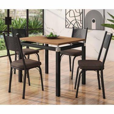 Imagem de Conjunto Mesa De Jantar Tubular Com 4 Cadeiras Malva Tampo Bp 91x68cm 151 Preto Fosco Assento Imbuia - Combo Stock