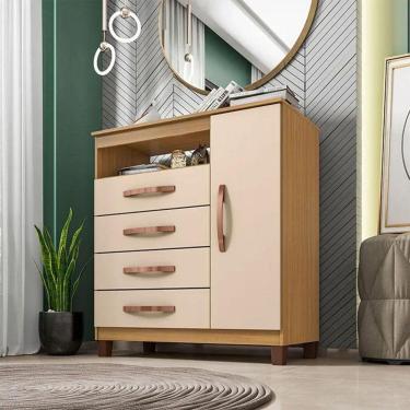 Imagem de Cômoda Sapateira Cannes 1 Porta 4 Gavetas - Incorplac Cor Carvalho Americano/off White
